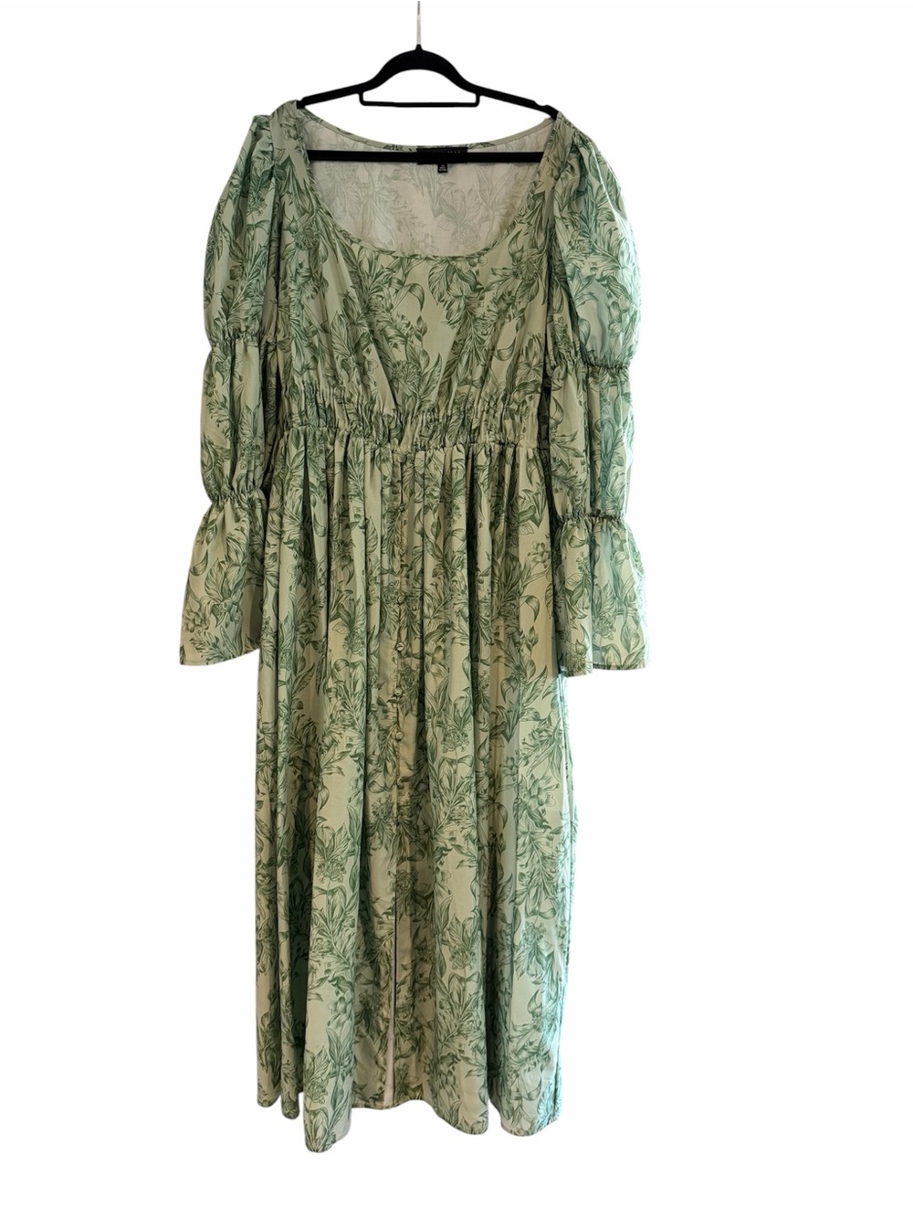Stunning Eloquii Green Floral Maxi Dress with Puff Sleeves size 14
